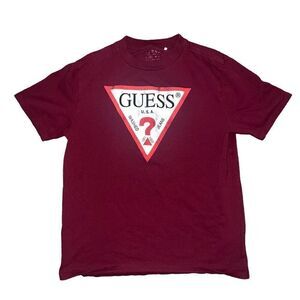 GUESS Burgundy Triangle Logo T-Shirt Size Medium